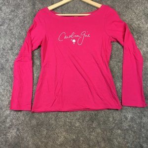 Kavio Top L Carolina Girl Palmetto Long Sleeve Boat Neck Knit Barbie Solid Pink